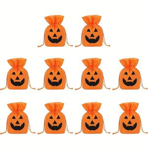 TEMU 10pcs 할로윈 파이프 선물 가방 - 블랙 & 오렌지 폴리에스터 캔디 가방, 핸들, 트리트, 디저트 및 휴일 장식용 잭-오'-랜턴 디자인, 할로윈 장식