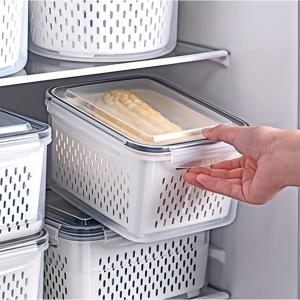 TEMU 9pcs BPA-Free 플라스틱 식품 보관용기 세트, 배수 바구니 및 뚜껑 포함 - 누수 방지, 냉장고 안전, 재사용 가능한 다목적 주방 보관 상자, 과일, 채소 및 식품용