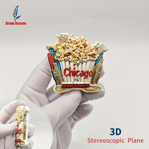 TEMU 1개 시카고 기념품 팝콘 냉장고 자석 - 3D 매직 스티커, 여행 선물 및 홈 & 주방 장식용, 교실·사무실·캐비닛 데코레이션에 적합
