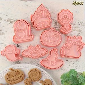 TEMU 할로윈 만화 쿠키 커터 8pcs 세트 - 호박 모양 홈 DIY 베이킹 도구, 소프트