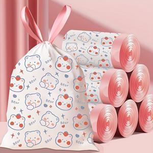 TEMU 귀여운 판다 디자인 100개입 - 두꺼워서 찢어지지 않는 일회용 쓰레기봉투, 셀프타이 끈포함 (30L 수용량), 주방 & 사무실에서 사용하기 좋은 멀티퍼포즈