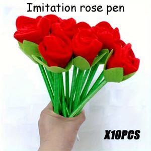 TEMU 10pcs 로즈 플라워 펜, 플러시 플로럴 볼펜, 8.66