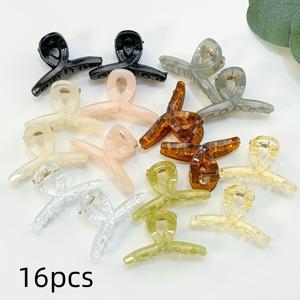 TEMU 16팩 미니 헤어 클로 클립 세트 - 헤어스타일링을 위한 4cm 플라스틱 상어 클립, 귀여운 젤리 색상, 직사각형 모양, 미끄럼 방지 그립, 십대 및 성인에게 이상적, 앞머리에 다양한 용도로 사용 가능, 하프 번 모양