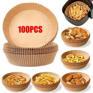 TEMU 100장 팩 무표백 비접착 에어 프라이어 양피지 라이너, 7.9인치 둥근 모양, 오일 방지, 최대 428°F(220°C) 내열, 5-8쿼트 바스켓용 - 쉬운 청소 및 건강한 요리|에어프라이어
