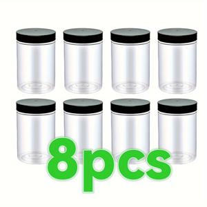 TEMU 9.8온스 투명한 와이드 머스팅 주전자, 280ml 원형 플라스틱 빈 컨테이너, PET 소재로, 스크루 온 믹스 가능, 골든, 실버, 블랙, 또는 화이트로, 화장품 로션, 크림, 파우더 아이섀도우, 건조한 과일, 꿀, 여행용으로 적합, 8개.