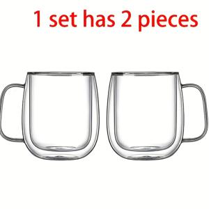 TEMU 2pcs/4pcs 더블 월드 유리 커피 머그 컵 핸들 11.9oz - 고 보로실리케이트, 누출 방지 디자인, 뜨거운 음료와 차가운 음료에 적합, 커피, 우유, 주스, 절연 투명 커피 컵, , 카푸치노, 라떼, 미국 커피, 차 가루, 투명 테이프 핸들로 함께하는 음료 차 컵에 이상적입니다.|텀블러