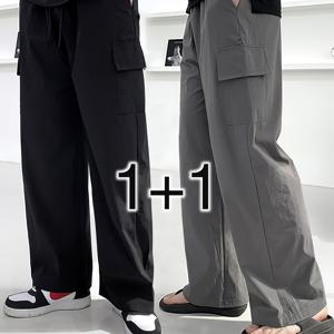 TEMU 남성용 헤비듀티 카고 팬츠 - 드로스트링 허리밴드 & 벨트 루프, 루즈 레그 아웃도어 팬츠, 사계절 캐주얼 작업복, 내구성 강한 소재|냉장고바지|남자바지|바지
