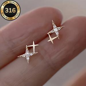 TEMU 고품질 316 스테인리스 스틸 저자극 골든 스타 스터드 귀걸이, 변색 방지, 편안하고 다용도, 심플하고 우아한 여성용 패션 귀걸이, 데일리웨어 또는 파티용, 주얼리 액세서리, 여성을 위한 정교한 선물