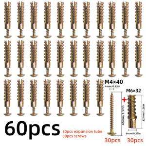 TEMU 60개 세트 톱니형 게코 확장 볼트 조합 세트 (30개 확장 파이프 + 30개 나사), 금속 아연 도금 - 녹슬지 않음, 경량 벽돌 폼 벽 시멘트 벽 콘크리트 벽 금속 확장 나사, DIY 애호가 및 목수용, 건축 전용