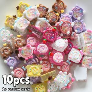 TEMU 10개 혼합 무지개 케이크 만화 수지 플랫백 DIY 공예, 헤어 클립, 휴대폰 케이스, 신발 및 쥬얼리 만들기 액세서리