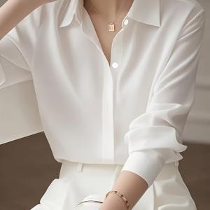 TEMU 여성의 우아한 블랙 버튼업 셔츠 - 긴 소매, 칼라, 싱글 브레스트, 가슴 포켓, 다용도 캐주얼에서 정장 착용, 올 시즌 탑, 정장 의상 | 칼라 버튼업 | 구조화된 핏|셔츠|옷|여성의류