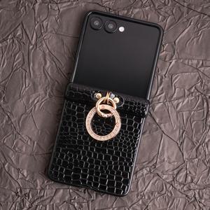 TEMU 고광택 악어 무늬 레트로 인조 가죽 도금 핑거 버클 패션 폰 커버 - 갤럭시 Z 플립 7, Z 플립 6, Z 플립 5, Z 플립 4, Z 플립 3 5G 접이식 휴대폰 보호 케이스