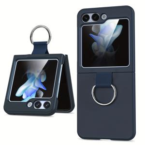 TEMU 삼성 Z Flip 6/5와 호환되는 기본적인 파란색 폰 커버, 하드 쉘과 링을 특징으로, Z Flip 4/3의 접이식 스크린을 위한 디자인, 단색으로 제공됩니다.