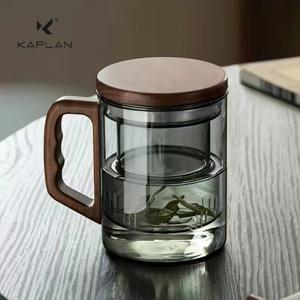 TEMU 1개 KAPLAN 내열 유리 차 컵, 나무 손잡이 포함 - 내구성 있고 세척 가능, 가정 및 사무실 사용에 완벽, 크리스마스, 할로윈, 추수감사절 선물로 이상적, 차 서빙 필수품|우아한 유리 컵|내구성 있는 유리 컵