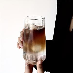 TEMU 1pc 우아한 줄무늬 유리 텀블러 - 고온에 내성을 가지고 있으며, 차가운 음료, 주스, 얼음 커피 등에 적합합니다. 파티, 결혼식, 남성 및 여성에게 선물할 수 있는 완벽한 디자인입니다.