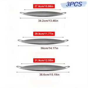 TEMU 3개 세트 주철 그릴 팬 - 비스틱, 균일한 열 분배를 위한 점박이 검정 내부, 야외 캠핑 및 뒷마당 바베큐용, 스토브탑 & 오븐 사용에 적합, 플랫 탑 그릴 액세서리, 슬림한 디자인의 논스틱 표면