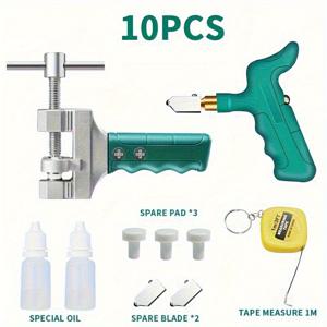 TEMU 10pcs 유리 타일 절단 도구 키트, 2-in-1 휴대용 하드 알로이 타일 오프너, 블레이드, 매트, 전문용 세라믹 유리 브레이커 세트, DIY 홈 유리 및 타일 커팅기용