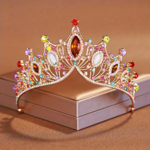 TEMU 여성용 바로크 스타일 웨딩 크라운 - 라인스톤 장식 아치 & 편안한 헤어밴드 - 신부, 프롬, 공주 코스튬 파티를 위한 우아한 티아라 - 화려한 핑크, 블루, 옐로우, 그린, 레드, 클리어, 오렌지, 퍼플, 화이트, 골든, 브라운 라인스톤으로 장식된 럭셔리 피스 - 정장 이벤트 및 테마 파티에 완벽한 제품