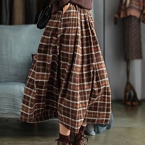 TEMU 여성용 빈티지 체크무늬 A라인 스커트, 안감으로 프라이버시 보호 - 캐주얼, 다용도, 폴리에스터 스판덱스 혼방, 세탁기 사용 가능 - 봄/여름/가을 패션에 완벽, 가을 의상|빈티지 체크무늬 스커트|폴리에스터 스판덱스 혼방