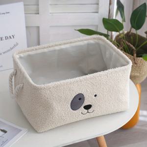 TEMU 1pc 아늑한 반려동물 보관 바구니, 대용량 폴리에스터 수납함 장난감, 옷, 음식 - 배터리 불필요, 귀여운 개 & 고양이 디자인