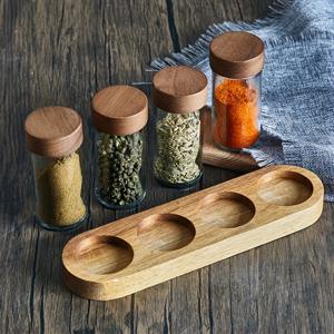 TEMU 심플한 4개입 90ml/3oz 미니 작은 나무 쉐이커 뚜껑 주방 스파이스 보관 정리기 유리병 세트, 목재 랙 트레이 포함