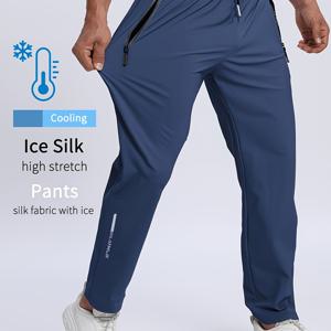 TEMU 남성용 아이스 실키 통기성 스포츠 팬츠 - 수분 흡수 빠른 건조 경량 루즈핏 반사 커프스, 포켓 및 끈 조절 가능 아웃도어 트레이닝, 헬스장, 하이킹, 여름 캐주얼 (네이비 블루), 스포츠 레깅스, 퀵드라이 소재