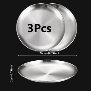 TEMU 스테인레스 스틸 매트 메탈 저녁용 접시 - 3pcs 세트, 가정용 라운드 접시 다용도 서양 음식, 과일 및 디저트 접시, 주방, 바베큐 및 캠핑에 적합