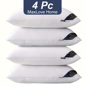 TEMU 4pcs MaxLove 소프트 베개 코어 - 높은 반사, 세탁 가능, 가정 및 호텔 사용 - 성인, 싱글 및 더블 침대 크기에 적합 - 완벽한 크리스마스 및 할로윈 선물, 편안한 목 지지, 호텔 품질 베개