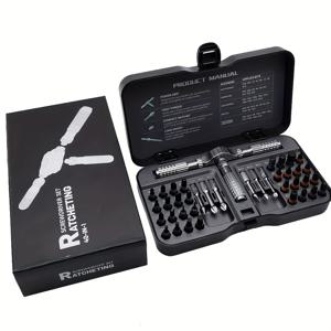 TEMU 40-in-1 라쳇 렌치 스크루드라이버 세트 (T-Bar & S2 비트 시스템 포함) - 헤비 듀티 알루미늄 합금 구조, 42-in-1 다기능 공구 키트 (42개 비트 포함, 크로스 & 육각 헤드), 가정, 자동차, 배관 작업용