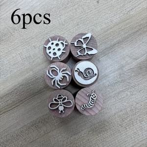 TEMU 6pcs 귀여운 만화昆虫 패턴 나무 스탬프 - 일기, 노트북, 손수공예에 적합, 신제품 선물 팩, 파티 용품 세트에 적합|다이어리|일기장