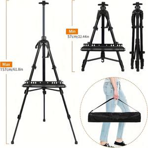 TEMU 3방향 높이(164cm)가 있는 강력한 조절 가능한 금속 삼각대 easel, 스케치, 오일 페인팅 및 야외 공예용 휴대용 접이식 드로잉 스탠드 - 보관 가방 및 레벨 포함, 드로잉용 easel, 다용도 아트 세팅, 견고한 구조