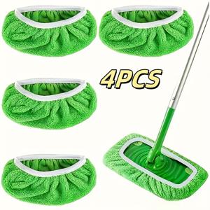 TEMU 4pcs 재사용 가능한 걸레 패드: 세탁 가능, 내구성, 높은 흡수력, 건식 및 습식 청소에 적합, 흰색 테두리 라운드 디자인의 회색 폴리에스테르, 효율적인 바닥 관리 도구 | 세부 표면 | 흡수력이 높은 재료