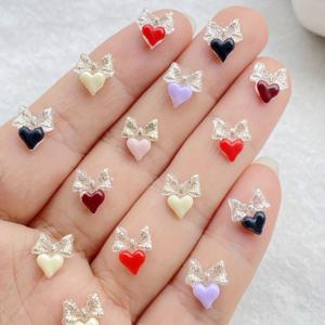 TEMU 60/120개 혼합 레진 미니 하트 & 리본 스톤 앱리케 - 반짝이는 플랫 백 네일 아트 장식, DIY 공예용 화려한 컬러 세트, 웨딩 스크랩북 액세서리, 네일 아트 하트 스티커, 크래프트 장식품, 섬광 포인트, 정교한 제작, 고품질 스톤, 창의적인 데코레이터