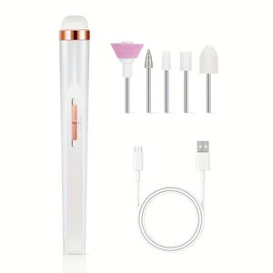 TEMU 휴대용 손톱 파일 관리 전기 손톱 드릴 5개의 부착 드릴 비트 USB 충전 매니큐어 및 페디큐어 도구