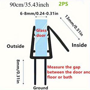 TEMU 2개입 90cm 샤워실 도어 씰 스트립, 4-10mm 두께 유리용, 실리콘 바닥 스캔 및 배수 가이드 포함 - 플라스틱 & 소프트, 욕실 건조 유지