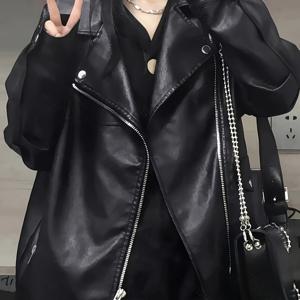 TEMU 여성용 우아한 V넥 모터사이클 재킷 - 블랙, 두꺼운, 지퍼업, 긴소매, 봄/여름/가을 캐주얼 스타일, 작은 키의 여성에게 적합, 캐주얼 아우터 | V넥 재킷 | 지퍼 재킷
