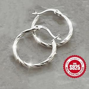 TEMU 여성용 S925 실버 후프 귀걸이 한 쌍 - 우아한 기하학 디자인, 저자극성, 일상 착용 및 선물용으로 완벽, 일상 귀걸이| 귀걸이|저자극성 귀걸이