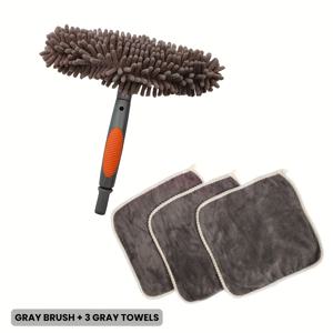 TEMU 4pcs 자동차 & 가정용 청소 키트: 2-in-1 양면 브러시 (Chenille +) + 3 흡수 수건 - 유리, 타일, 자동차 표면에 안전한 스크래치-프리, 무흔적, 자동차 청소 용품과 제품, 세차 키트, 자동차 세척 장비 브러시, 자동차 세척 키트 세트, 타일 문지름, 다목적 클리너, Chenille와 브러시, 다기능 클리너, 전문가 디테일링