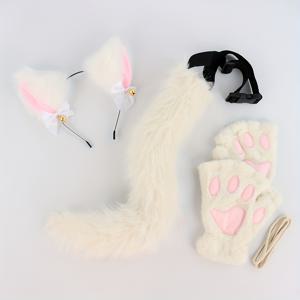 TEMU 귀여운 벨 인공 고양이 귀 머리띠 3개 세트, 코스프레용 고양이 꼬리 장식과 발톱 장갑, 할로윈 드레스업 액세서리