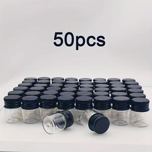 TEMU 50개 팩 5ml 투명 유리 병, 검정 나사 캡, 누출 방지 밀봉, 무향, 작은 빈 화장품 용기
