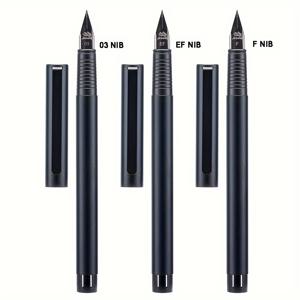 TEMU 진하오 65 스테인레스 스틸 만년필 세트 3개 - 클릭 오프 캡이 있는 인체공학적 디자인, 3.4mm 잉크 리필용 컨버터가 있는 초미세 점 - 매트 & 실버 마감 처리된 세트 3개.