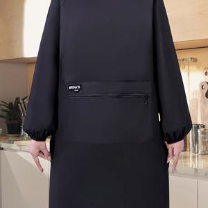 TEMU 심플하고 우아한 긴 소매 앞치마, 뒷면 묶음 및 지퍼 포켓이 있는 남녀 공용 주방 요리 커버올, 야외 청소 작업복