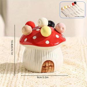 TEMU 1세트 7pcs 포함 6개 포크와 1개 베이스 세라믹 버섯 모양 디저트 과일 케이크 포크 세트, 304 스테인리스 스틸 포크 - 과일 및 디저트, 파티 모임 가구 장식, 크리스마스 선물 파티 장식용, 과일 서빙,장식용 포크,기발한 식기,내구성 있는 식기,고품질 포크,테마 식기