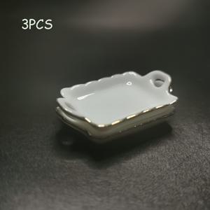 TEMU 미니 레스토랑 주방 액세서리 3개 세트 [미니 도자기 접시, 금색 가장자리 사각접시] 케이크 접시, 음식 및 놀이용 화이트 접시, 미니 하우스 오후의 차 액세서리, 홈 , 미니 하우스 장식에 매우 적합