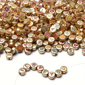 TEMU 500개 컬러풀 아크릴 알파벳 비즈 A-Z & 숫자 0-9 - DIY 주얼리 만들기용 7x4mm 골든톤 라운드 비즈, 스타일 팔찌, 목걸이, 열쇠고리 - 우정 및 게임 테마 공예 용품, 펜던트 디자인의 멀티컬러 비즈