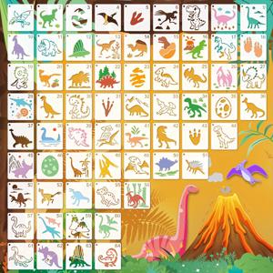TEMU 64 동물 공룡 빈화 그림 템플릿, 세척 가능하고 재사용 가능, DIY 종이, 의류, 가구, 직물, 캔버스, 유리, 창문, 타일, 벽, 바닥, 장식, 나무, 실내 및 실외 장식, 스프레이 건 및 마커 도구, 플라스틱 재료에 적합합니다.