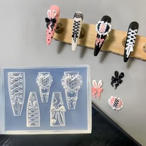 TEMU 1개 3D 리본 모양 실리콘 네일 몰드, 접착식 DIY 네일 아트 몰드, 무향 여성 및 소녀용 살롱 액세서리 & 도구