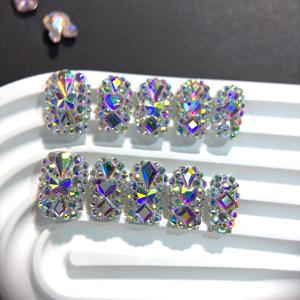 TEMU 10pcs 아름다운 직사각형 아크릴 네일, 반짝이는 라인스톤으로 장식된 중동 스타일 DIY 프레스온 네일, 결혼식, 생일, 파티용으로 적합한 밝은 색상, 스테로브 라이트 효과, 파티 및 이벤트용으로 완벽한 중동 스타일, 라인스톤 장식