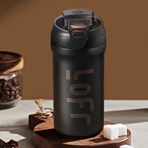 TEMU 1pc 600ml/20.29oz 316 스테인리스 스틸 보온 보냉 텀블러 - 플립 탑, 양면 드링킹 및 스푼 디자인, 누수 방지 및 방수 | 세련된 블랙 앤 화이트 컬러, 휴대용 및 내구성 | 사무실, 가정, 독서, 여행, 여행용 음료 용기에 적합 | 현대 텀블러 | 내구성 있는 음료 용기