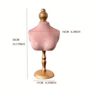 TEMU 고급 핑크 벨벳 보석 디스플레이 스탠드, 골든 베이스 플로럴 패턴 데스크탑 보석 조직자, 레트레일 또는 홈 데코용, 목걸이 홀더 | 플로럴 패턴 스토올 | 나무 베이스 스태빌리티